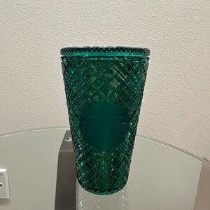 Starbucks Holiday Emerald Green Jeweled Plastic Tumbler Cold Cup